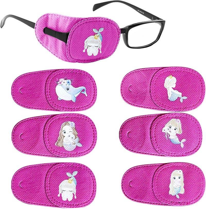 Mvwarj Eye Patches for Kids, 6 Pcs Girls Left Eye Patch for Glasses, Reusable Eye Patch for Lazy Eye Toddler Treating Amblyopia Strabismus and After Surgery (Pink Mermaid) - Image 1